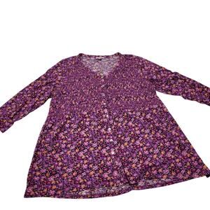J. Jill purple floral tunic top button down cotton boho